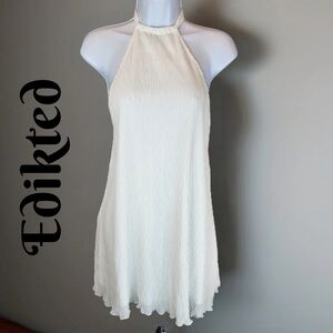 Edikted Women Mini Dress Sz S White Palma Open Back Trapeze Halter Neck Clubbing